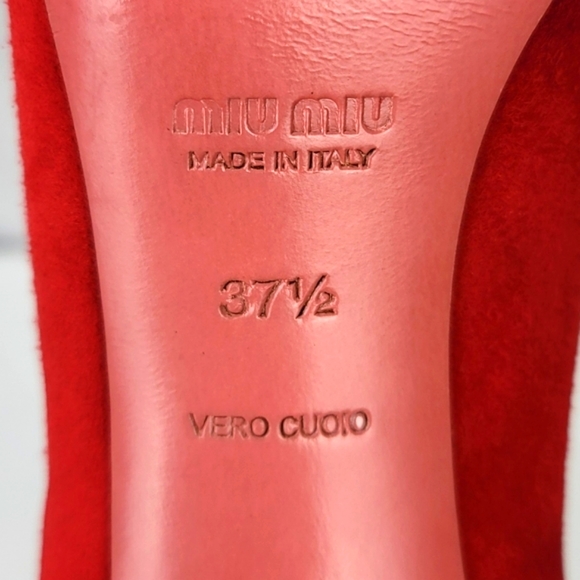 Miu Miu Prada Red Suede Peep Toe Stiletto Heels Pumps Size 37.5 - Picture 8 of 8
